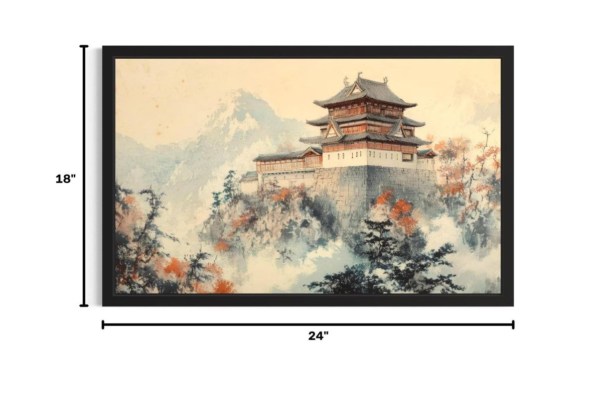Japanese Castle Black Framed Wall Art Print Poster (Japanese Castle / 24"L x 18"W)