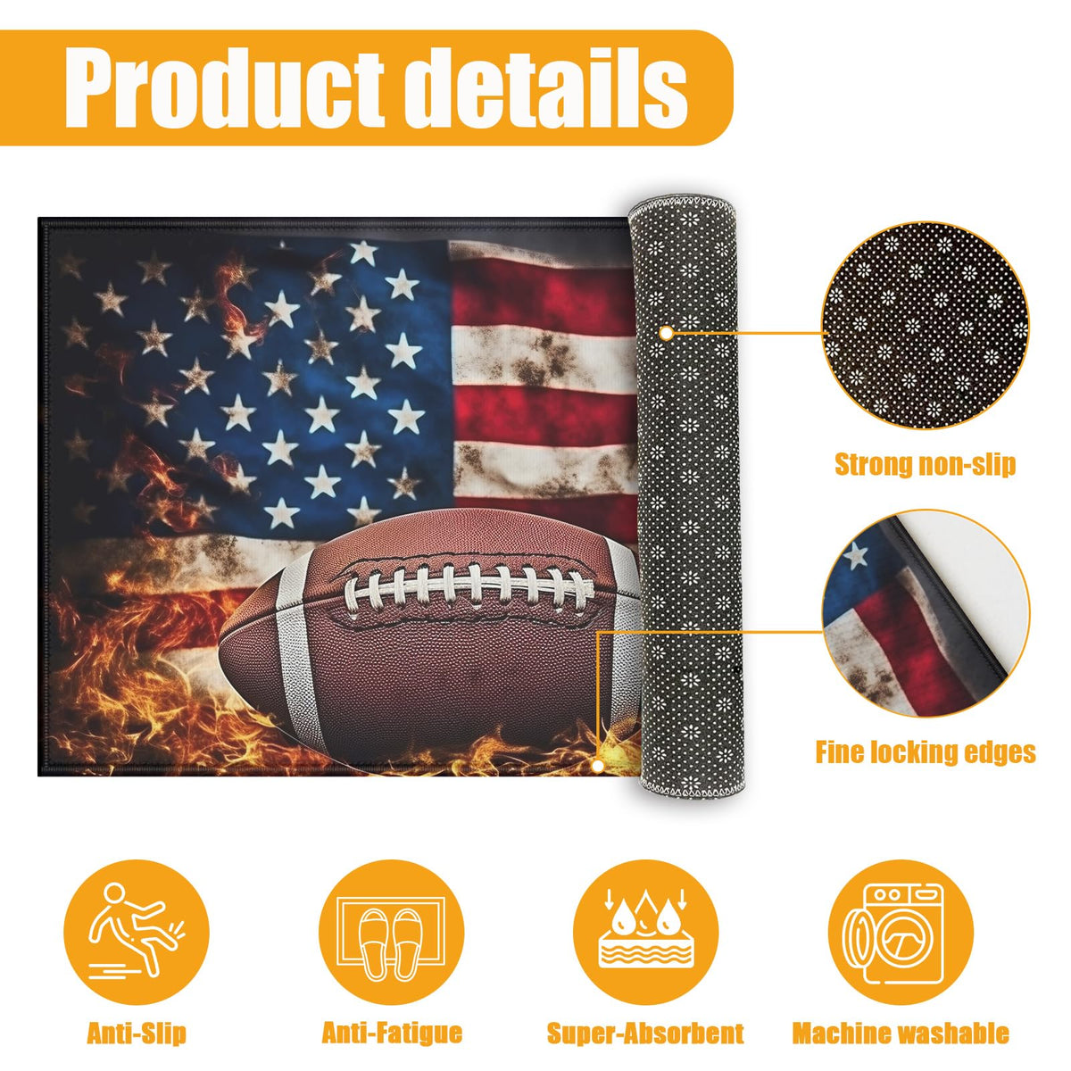 Fire American Football Bath Mat for Bathroom (Fire American Football)