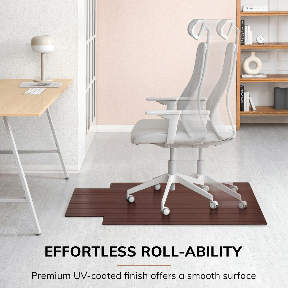 48" x 36" Bamboo Office Chair Mat for Carpet & Hardwood Floor (Dark Cherry / 48" x 36" / With Lip)