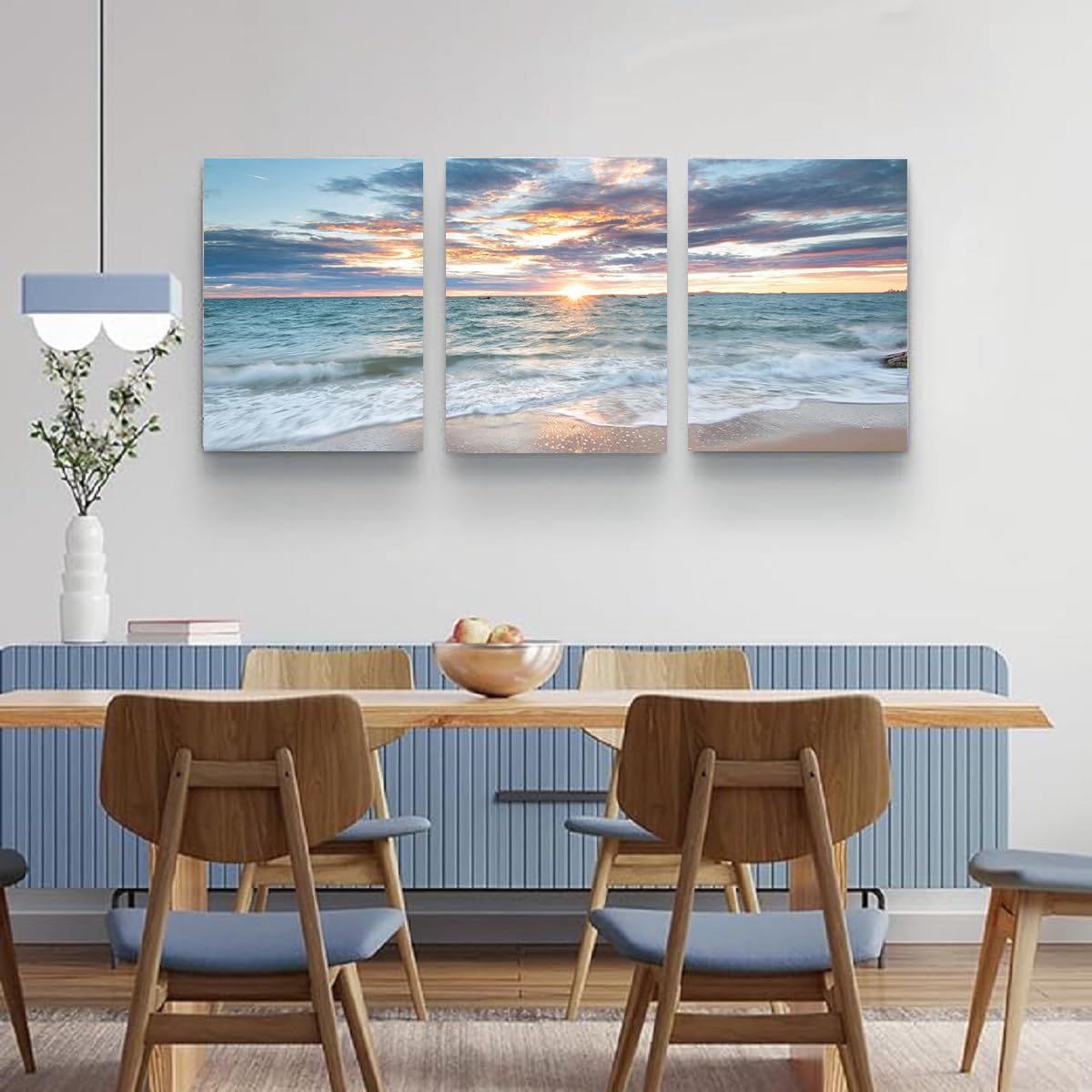 Living Room Wall Art Coastal Artwork Picture Beach Sunset Canvas Prints Painting 3 Panels Framed Ocean Room Decor for Bedroom Decor Bathroom Office Artwork Home Decorations (BAOceaY3 / 16"x24"inches x 3 pcs)