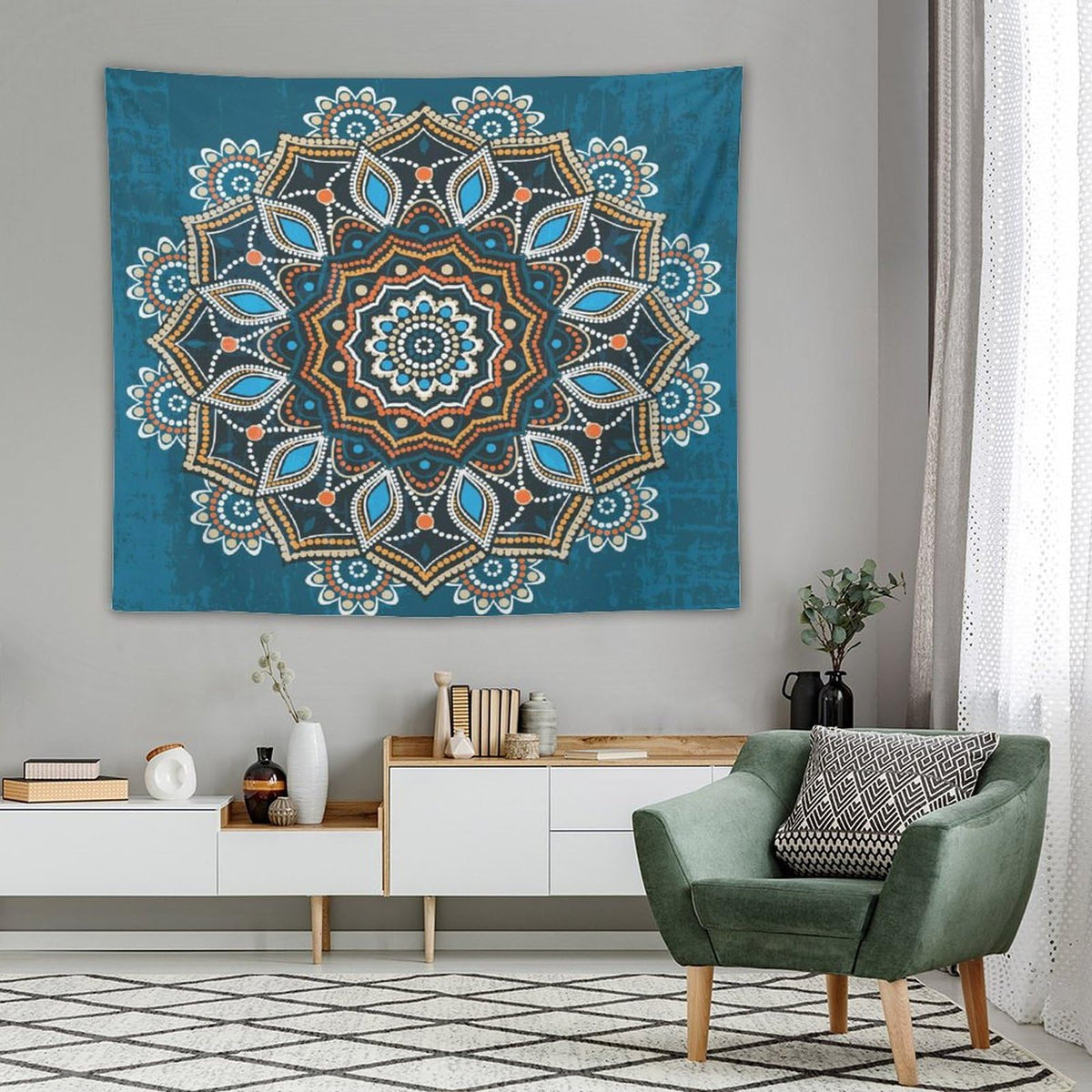 Ornamental Mandala Tapestry Wall Hanging Indian Hippie Bohemian Art Floral Texture Pattern Tapestries Home Decor for Kitchen Farmhouse Living Room Bedroom Dorm 50"x60" (50"L x 60"W / Mandala-6)