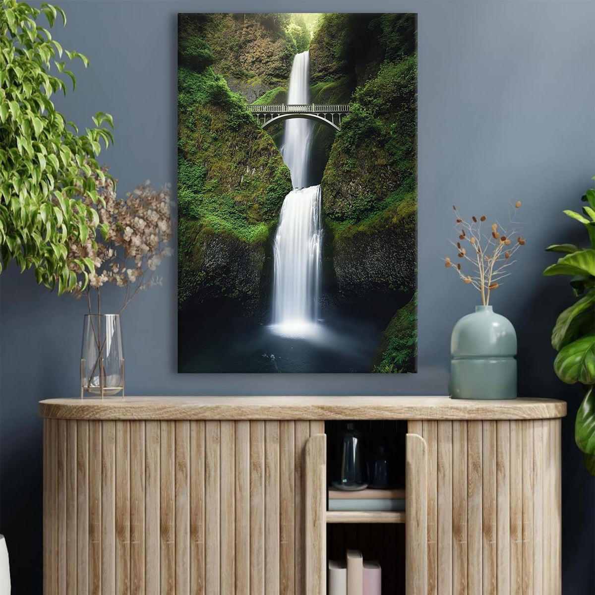 Nature Waterfall Wall Art USA Oregon Mountain Forest Canvas Prints for Living Room Nature Multnomah Falls Landscape Painting Decor Tropical National Park Poster Artwork Home Bathroom Decoration 16x24” (16"L x 24"W / Nature08)