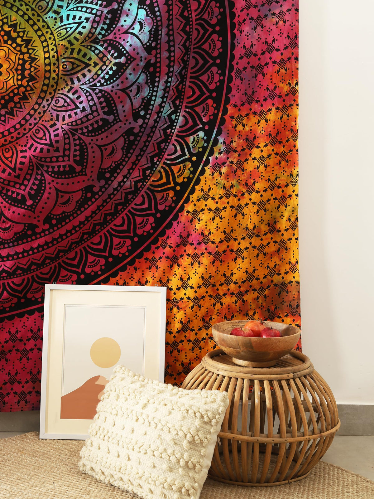 Queen Mandala Hippie hippy Tie Dye Psychedelic Ombre Tapestry Wall Hanging (88"L x 81"W / Black Multicolor)