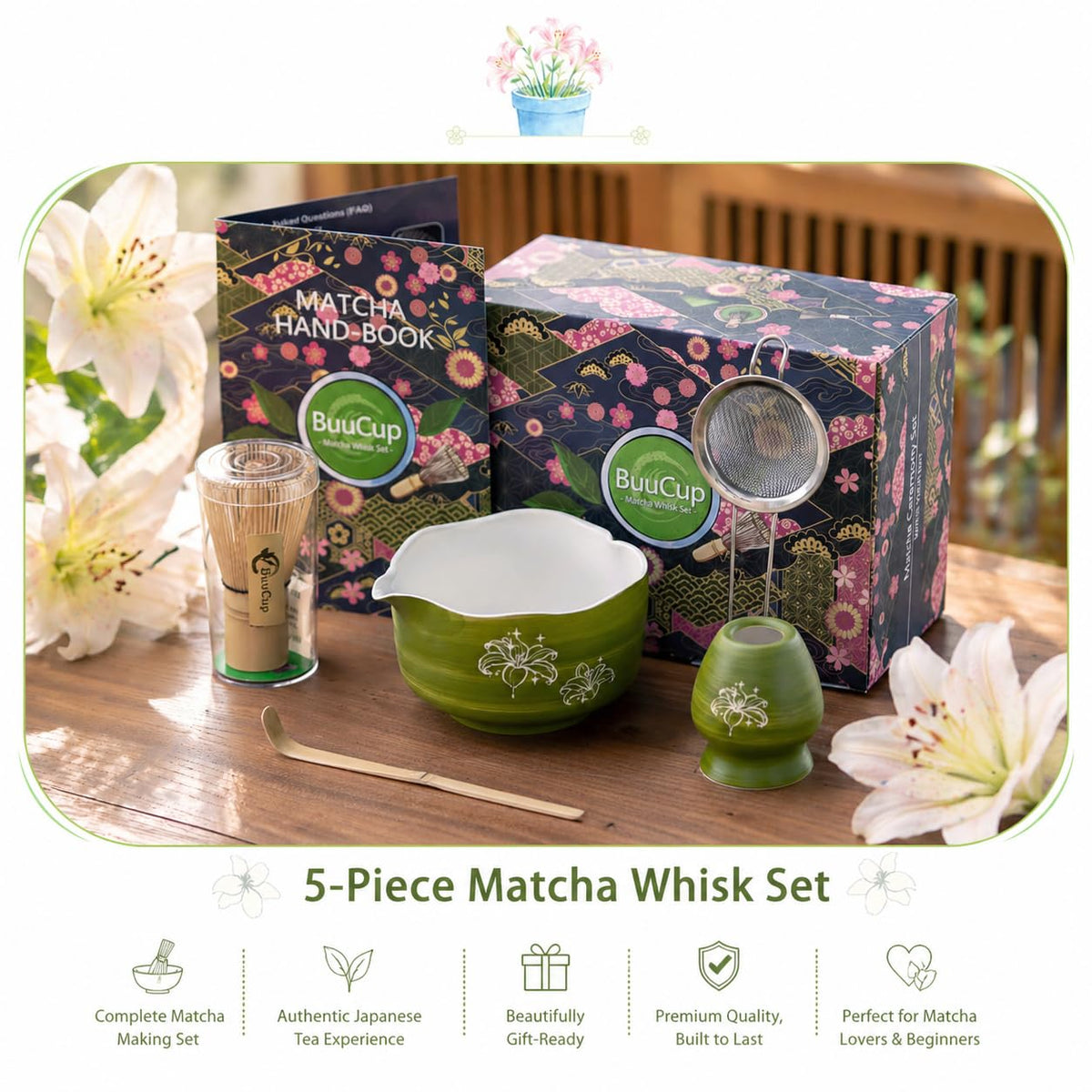 Matcha Set Avocado Green Ceramic Bowl Kit with Spout (Avocado Green)
