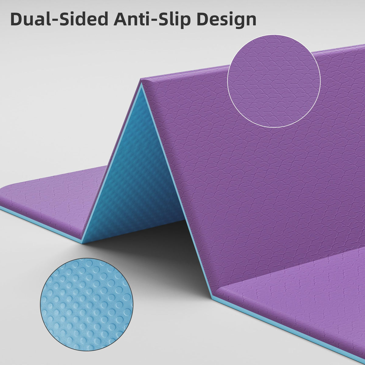 7 Fold Design Extra Thick Yoga Mat 72"L x 24"W x 0.47" (Purple & Sky Blue)