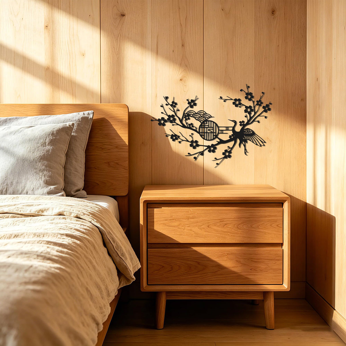 Cherry Blossom & Crane Metal Wall Art (Crane)