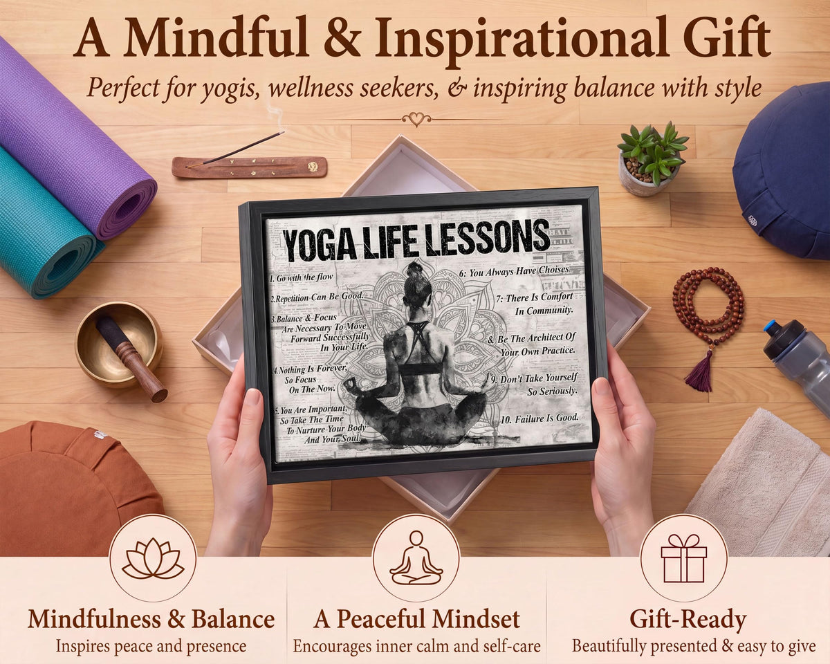 Black Framed Zen Yoga Life Lessons Canvas Wall Art 12x16in (Yoga / 16"L x 12"W)