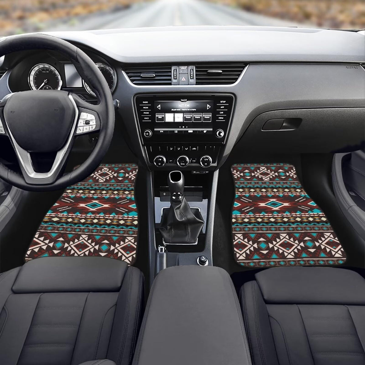 Ethnic Aztec Automotive Floor Mats Rubber Brown Cars Floor Mats All Weather Non Slip Car Foot Pads 4 Piece Car Carpet Mat Protector Aztec Automotive Accessories (Ethnic Aztec Brown)