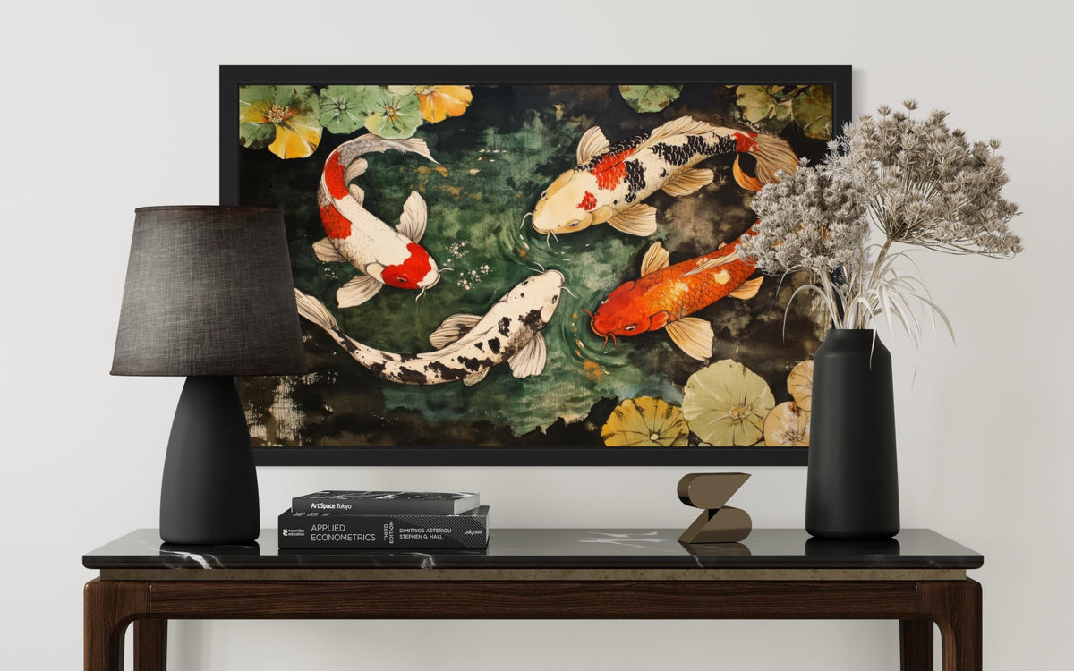 Koi Pond Black Framed Wall Art Print Poster (Koi Pond / 14"L x 11"W)