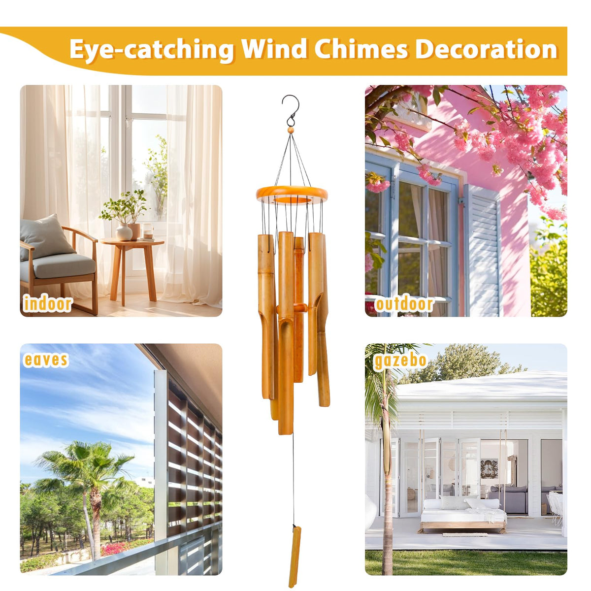 Bamboo Wind Chimes for Outside (Brown)