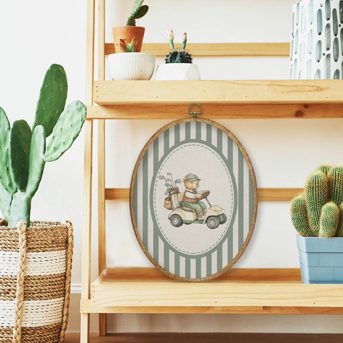 Vintage Golf Bear Nursery Oval Wall Art Decor (Color042)