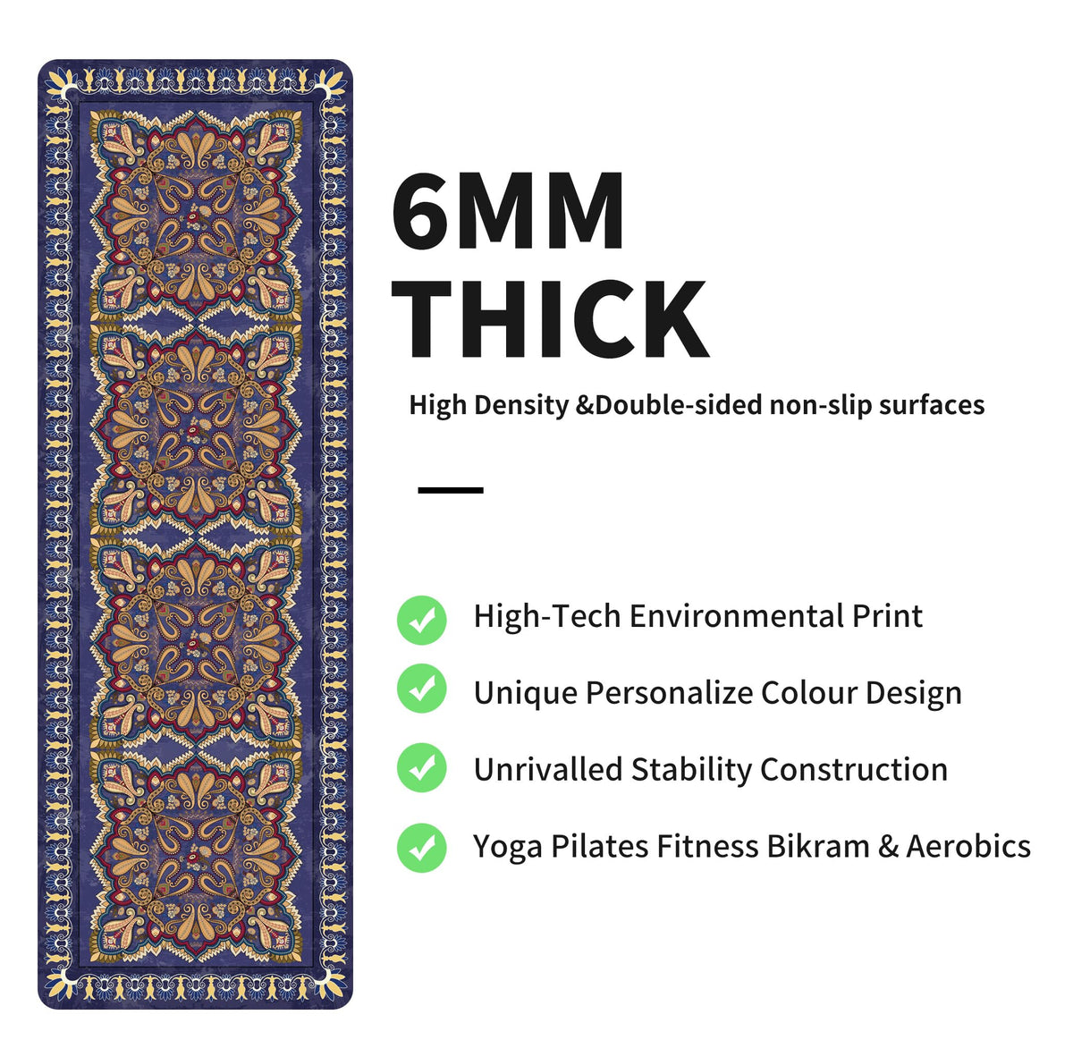 Yoga Mat Print Extra Thick TPE Non Slip Fitness Exercise Mat with Carrying Bag (OSDT1)