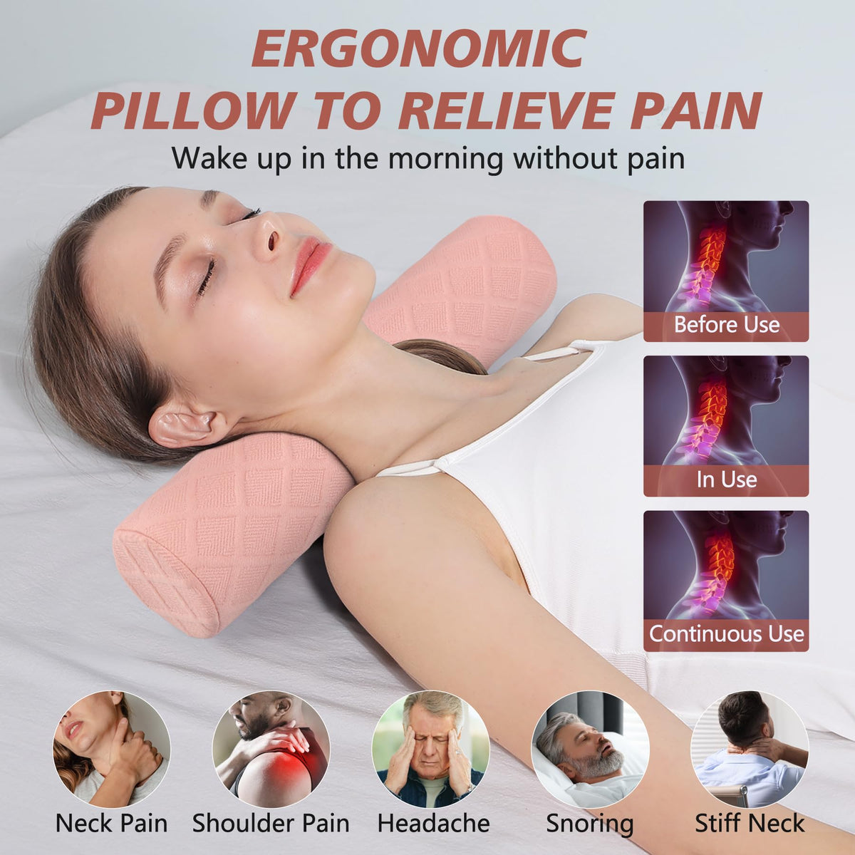 Cervical Roll Pillow (Pink / Medium - 3.9" H)