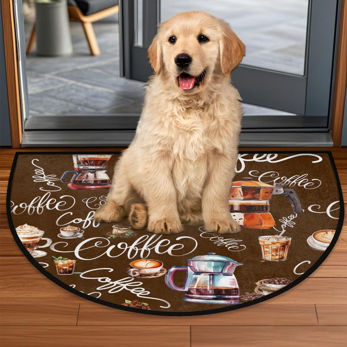 Half Round Doormat Coffee Theme Washable Semi Circle Area Rug Non Slip Half Moon Rug Holiday Decor Mat for Indoor Outdoor Bathroom Kitchen Welcome Fireplace Hearth Floor Mat (D01:coffee)