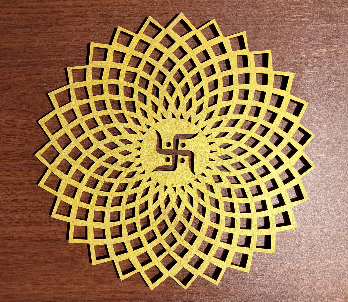 Golden Round Decorative Wall Art Mdf Wooden Chakra For Temple (GEOMETRY -Gold / 6"L x 6"W)