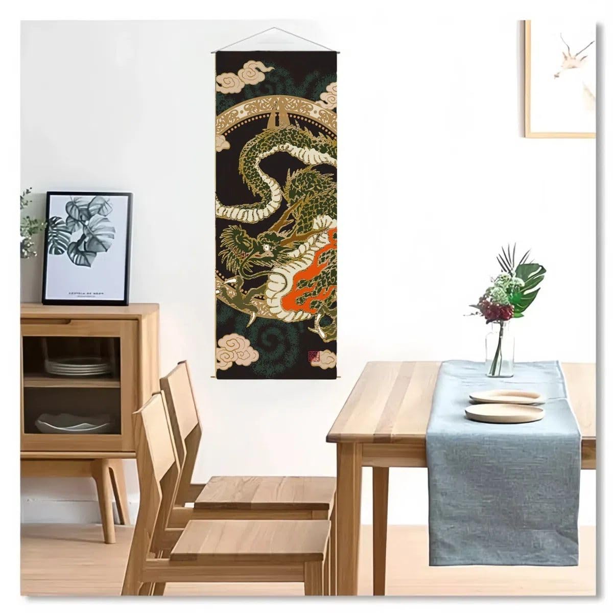 japanese scroll wall art Decorations Thin Tapestry asian wall art hanging scroll for Living Room (Dragon)