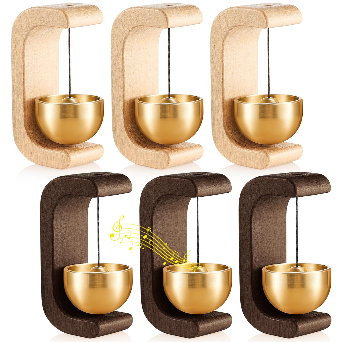 6 Pcs Magnetic Wooden Doorbell Chime (Black Walnut and Nature Beech)