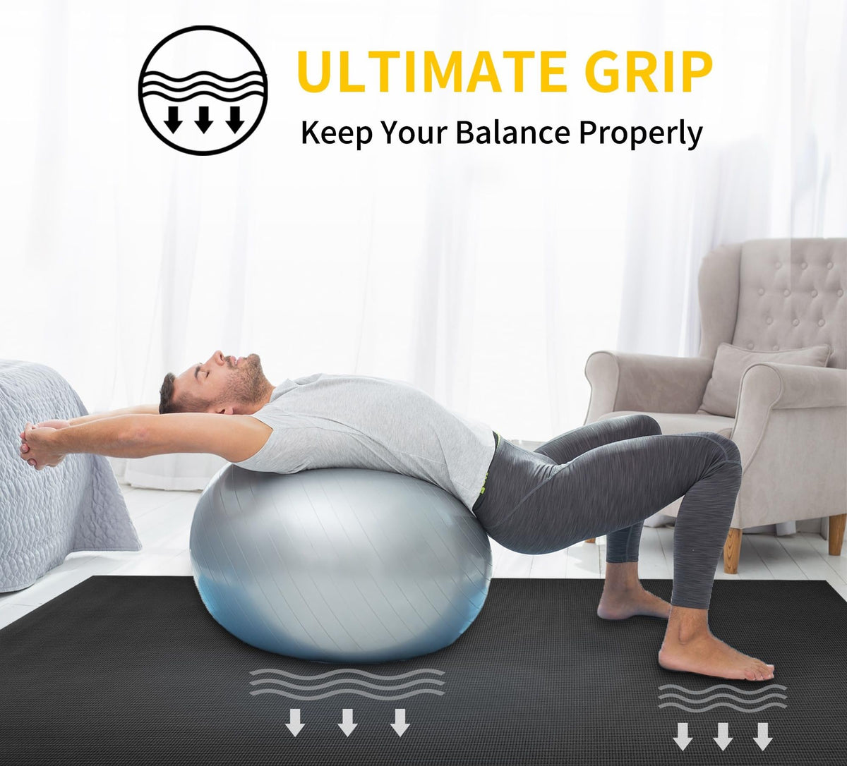 Extra Long Wide Yoga Mat 72''x48'' (Black / 72" x 48" x 8mm)