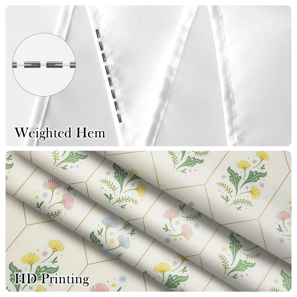 Floral Geometric Shower Curtain with Hooks (Colorful Floral / 72"W x 78"L (Pack of 1))