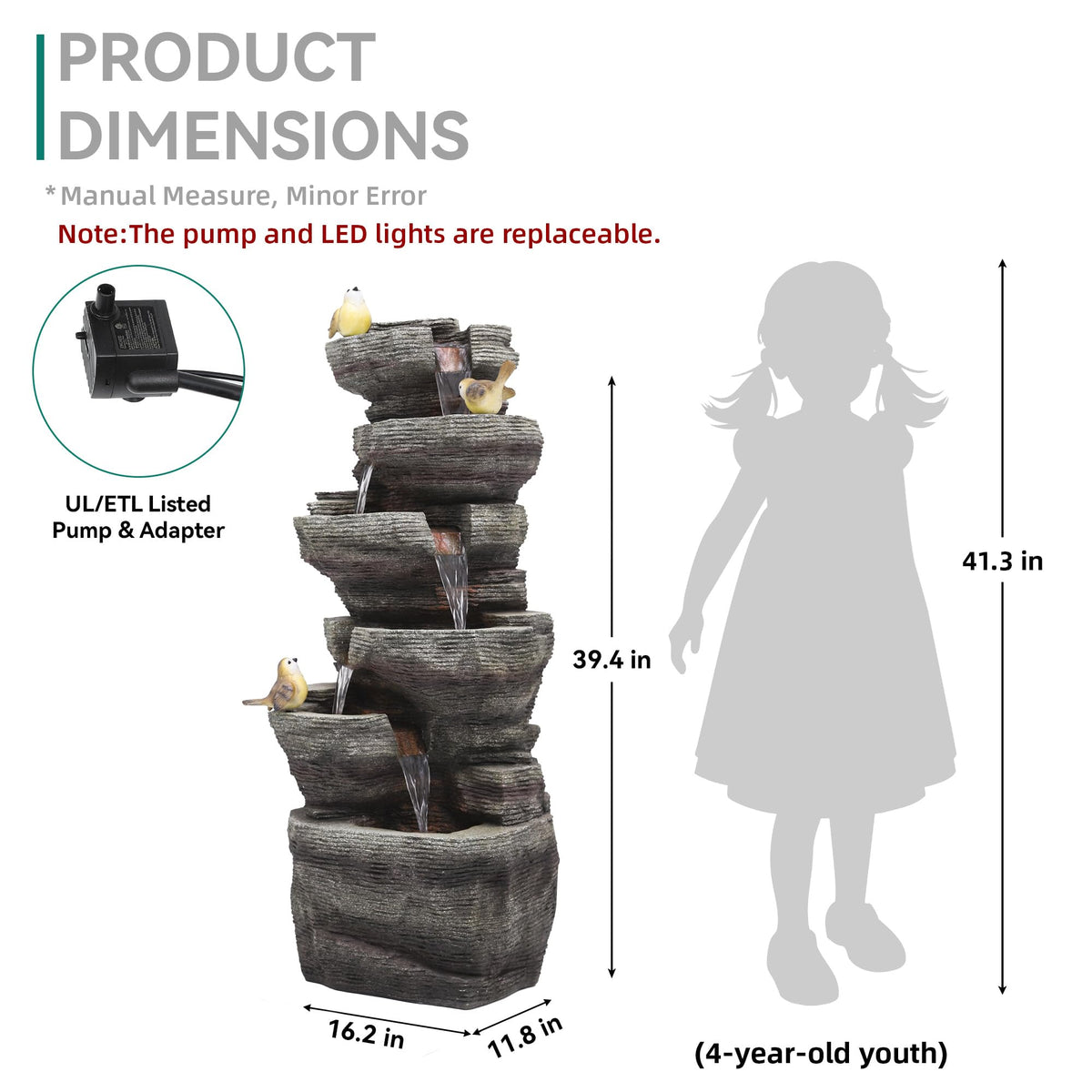 40H Extra Large Rock Outdoor Fountain 6 (39.4"h Gray)