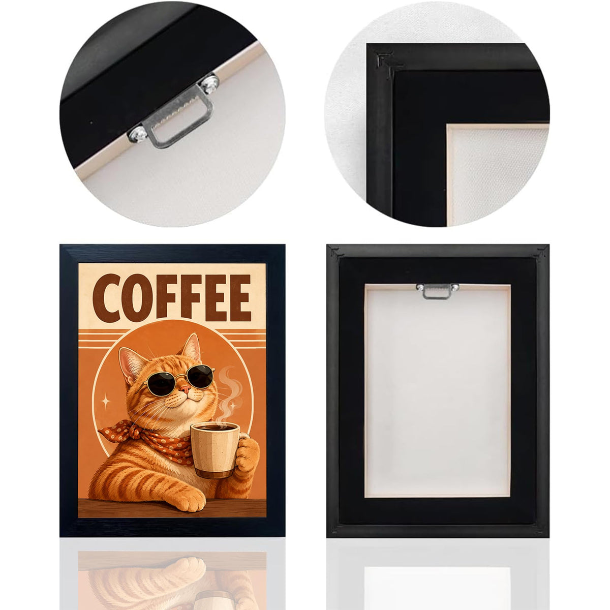 Funny Coffee Cat Decor Wall Art (Wall Art Framed 51 / 16"L x 12"W)