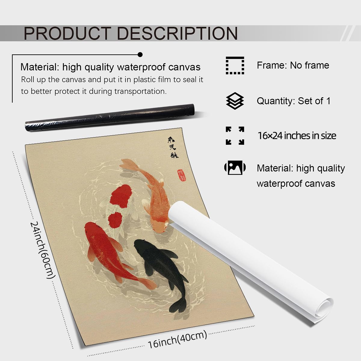 Japanese Koi Fish Poster Minimalist Asian Wall Art Vintage Zen Water Painting Modern Oriental Fish Artwork Japan Decor Aesthetic Prints for Living Room Bedroom Office 16x24in Unframed (Unframed / Japanese Artwork / 24"L x 16"W)