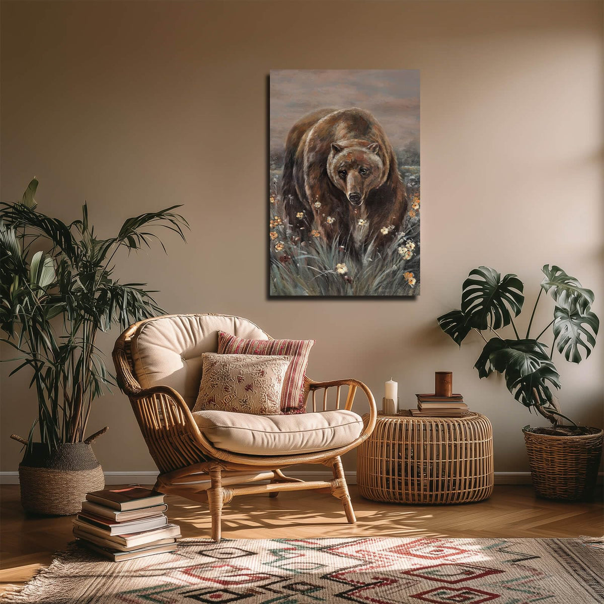 Animal Pictures Wall Decor Bear Wall Art Flower Pictures Wall Decor for Living Room Dining Room Office 24×36 Inch Posters for Room Aesthetic (36"L x 24"W / Brown bear)