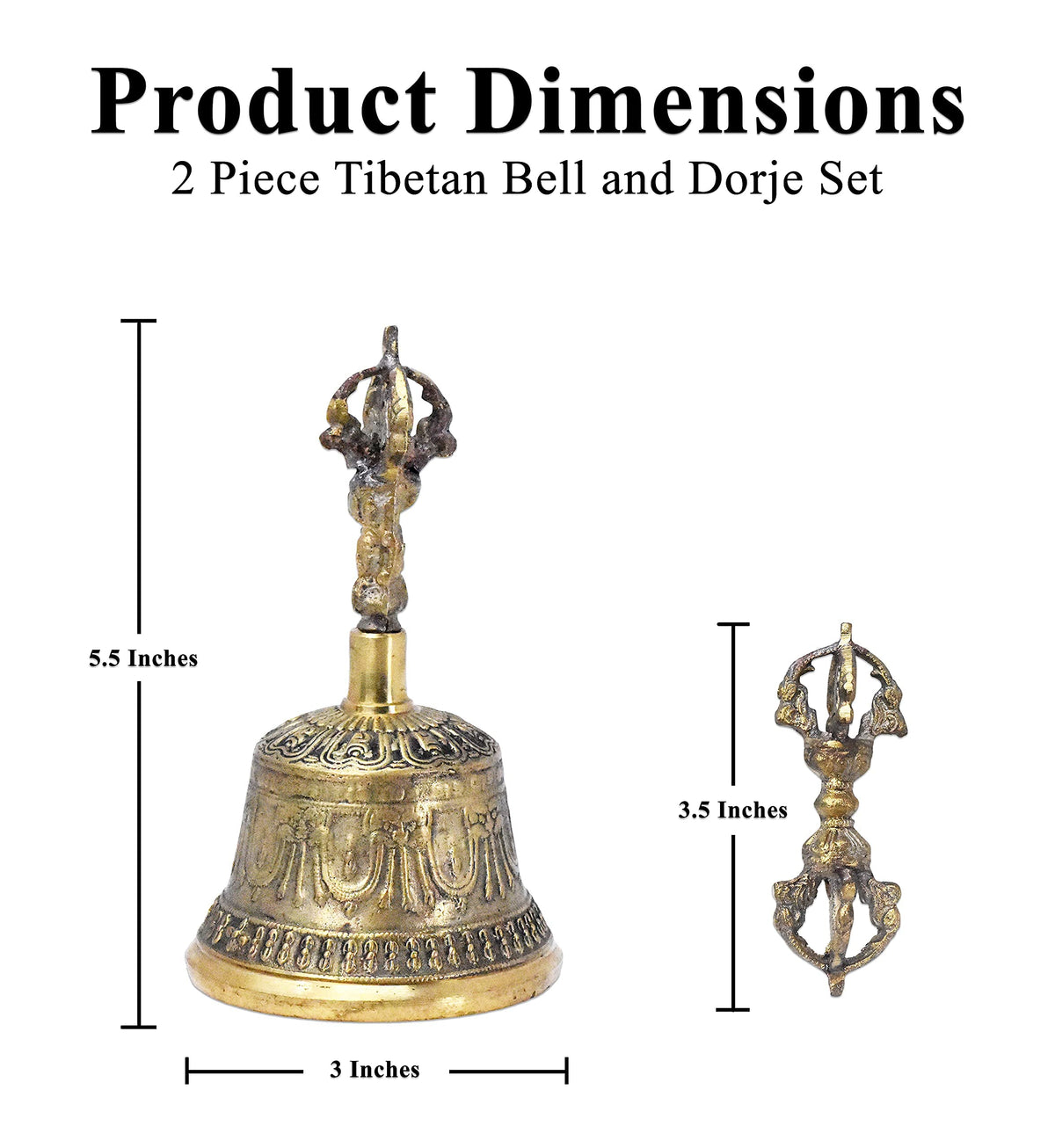 Medium Antique Brass Tibetan Bell & Dorje Vajra for Meditation (Brass / Medium)