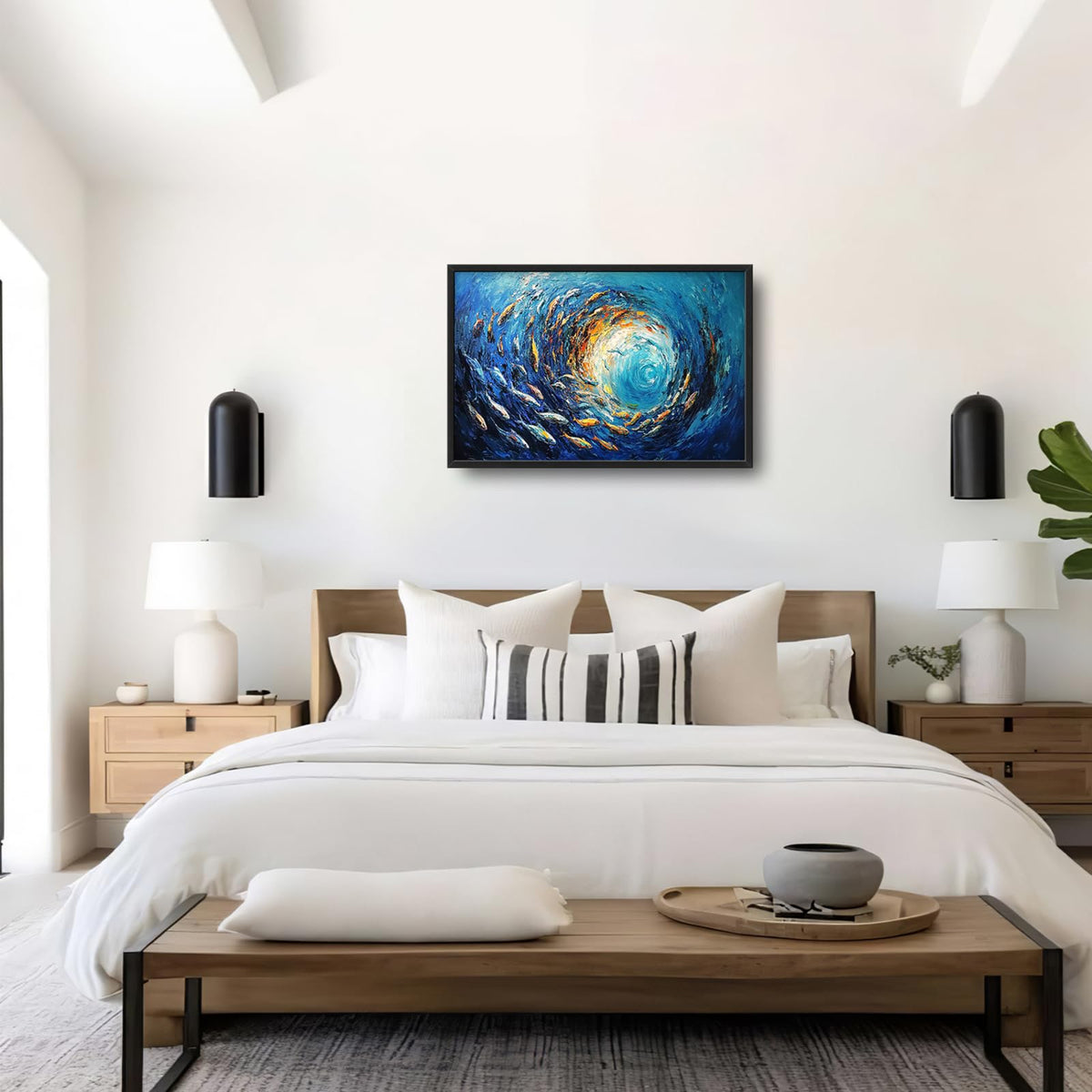 Large Framed Abstract Ocean Fish Wall Art Decor Canvas Print 36" L x 24" W (Ocean Fish / 36"L x 24"W)