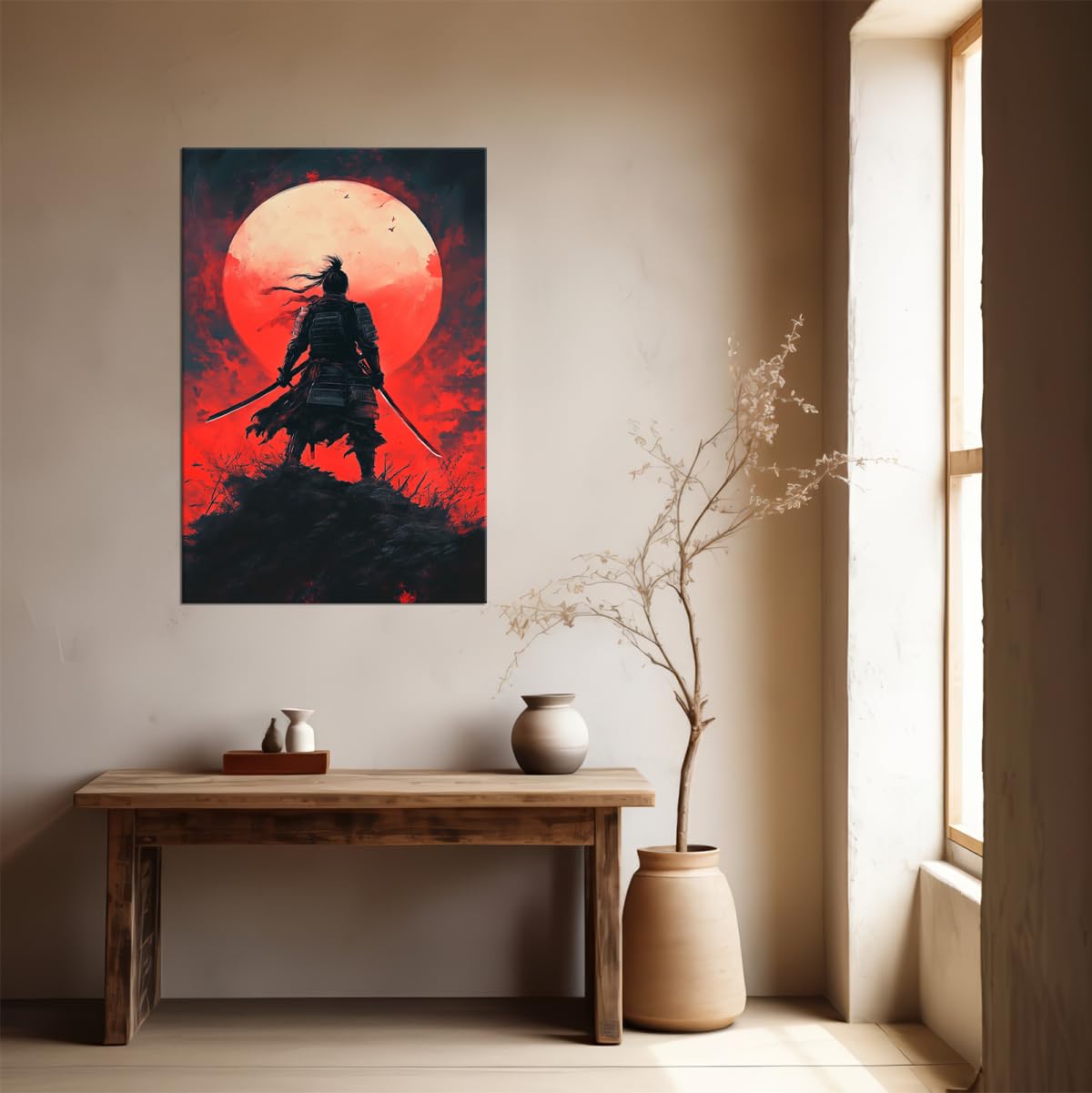 28x44 Inch Japanese Canvas Framed Wall Art (28"L x 44"W / Samurai14)