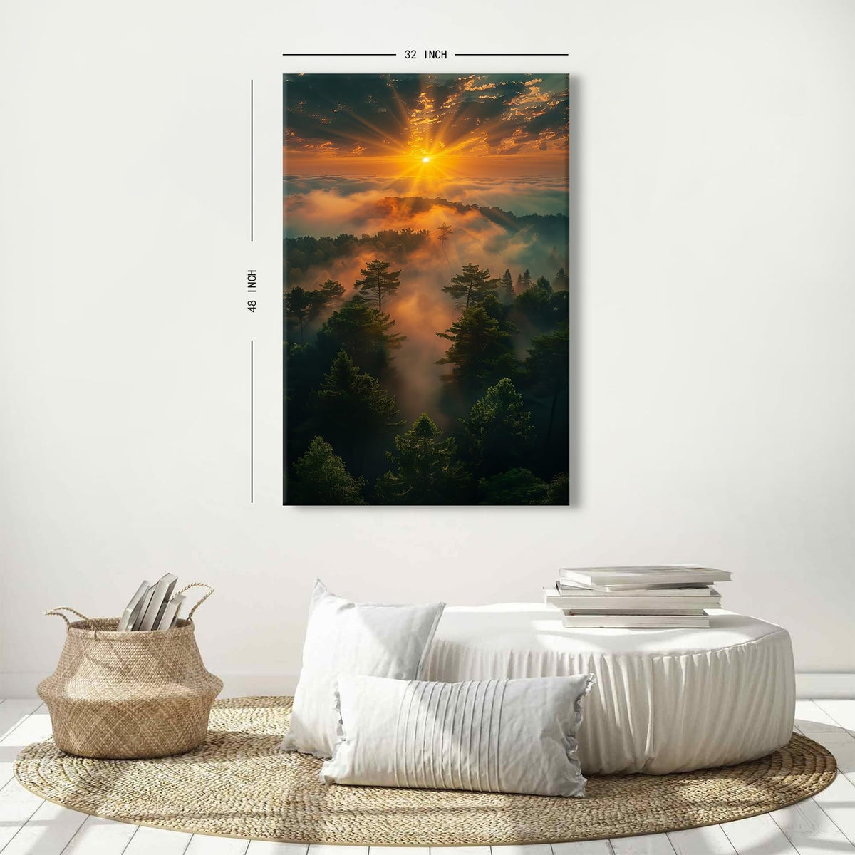 Nature Sunset Landscape Canvas Wall Art for Bedroom Misty Forest Mountain Wall Decor Vintage Fall Pictures for Kitchen Decorations 32x48" (32"L x 48"W / Fall06)