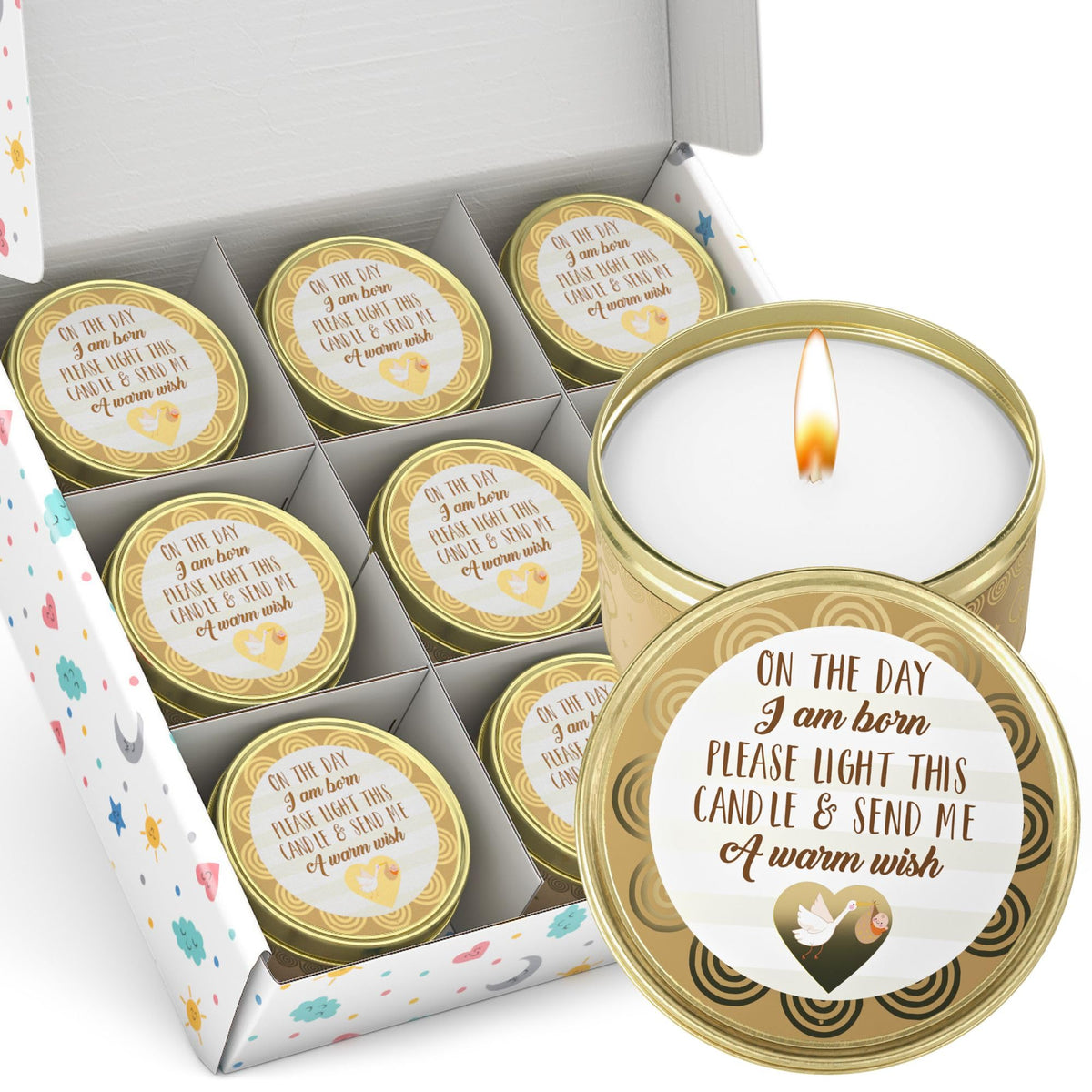 Baby Shower Candle Favors Gift Set (Gold-Bronze-1-9pk)