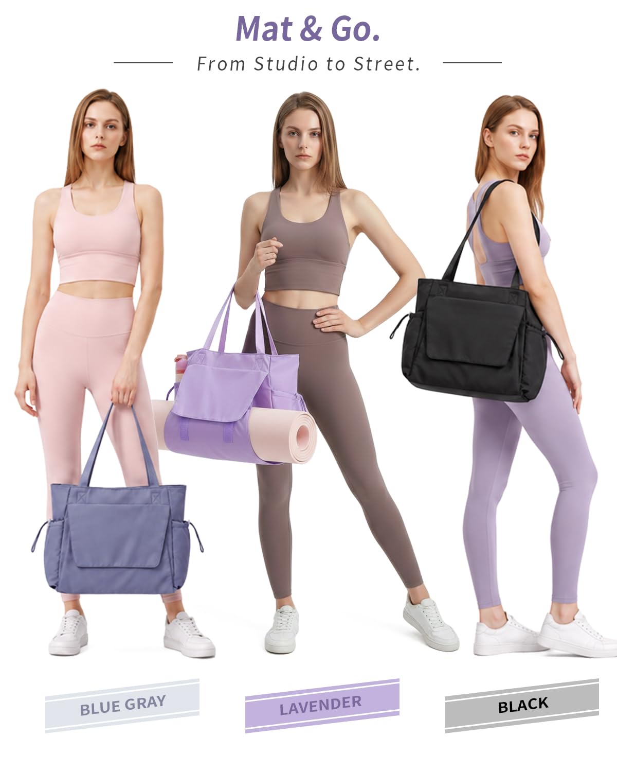 Yoga Mat Bag Tote Gym Bags Water Resistant Yoga Mat Bag Carrier (Purple)