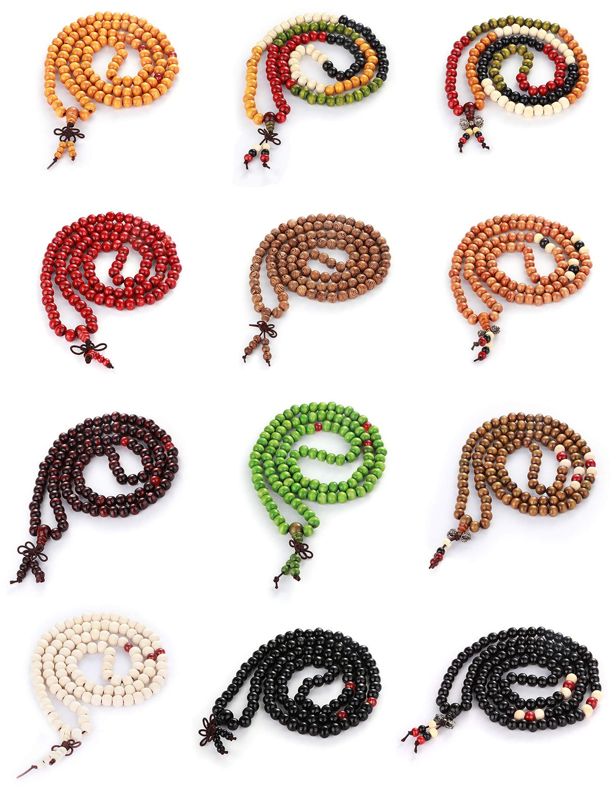 108 Mala Bead Bracelets 8MM Buddhist Prayer Sandalwood Wood Beaded Bracelet (B)