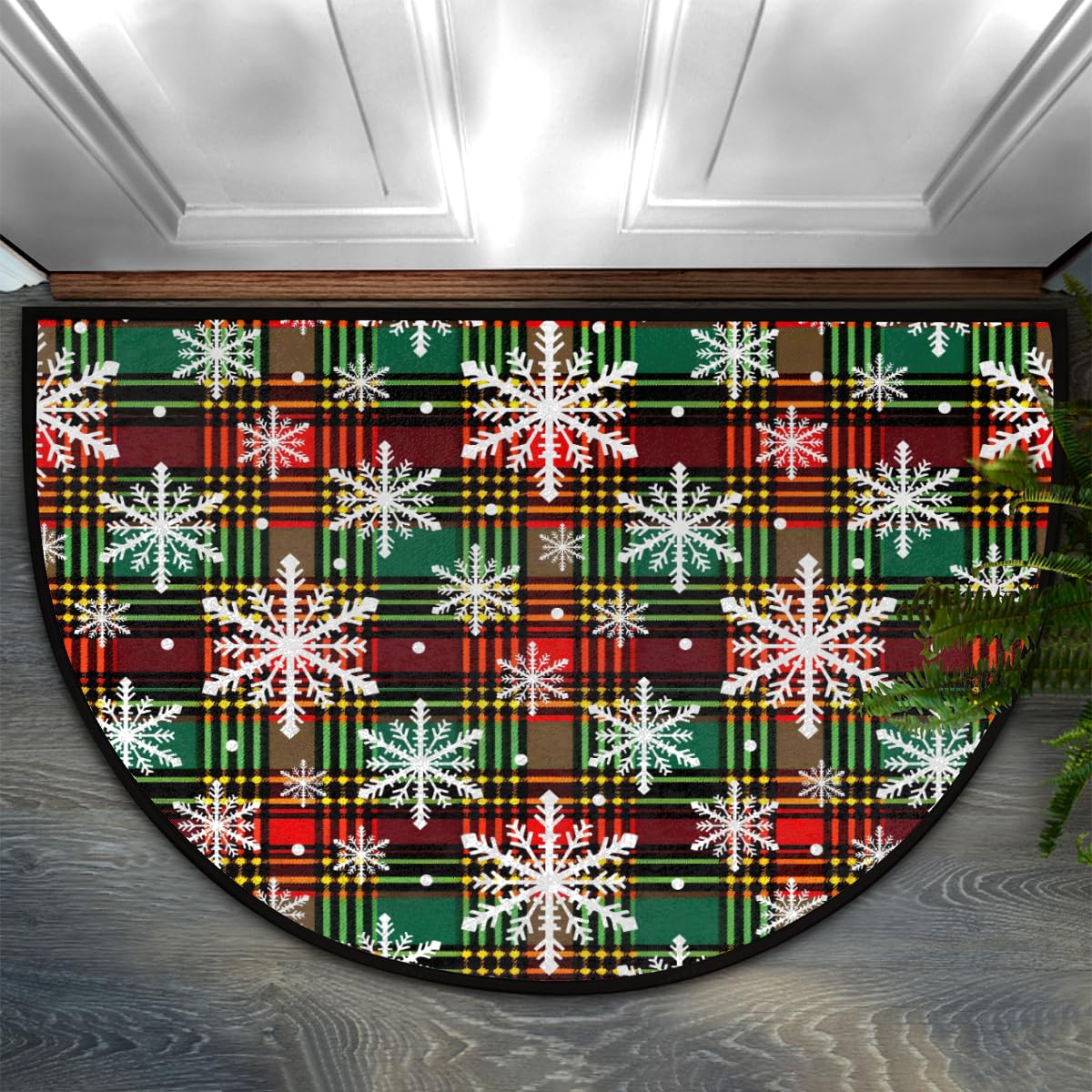 Christmas Half Round Doormat Non Slip Semi Circle Rug Outdoor Welcome Mat (Z-112)