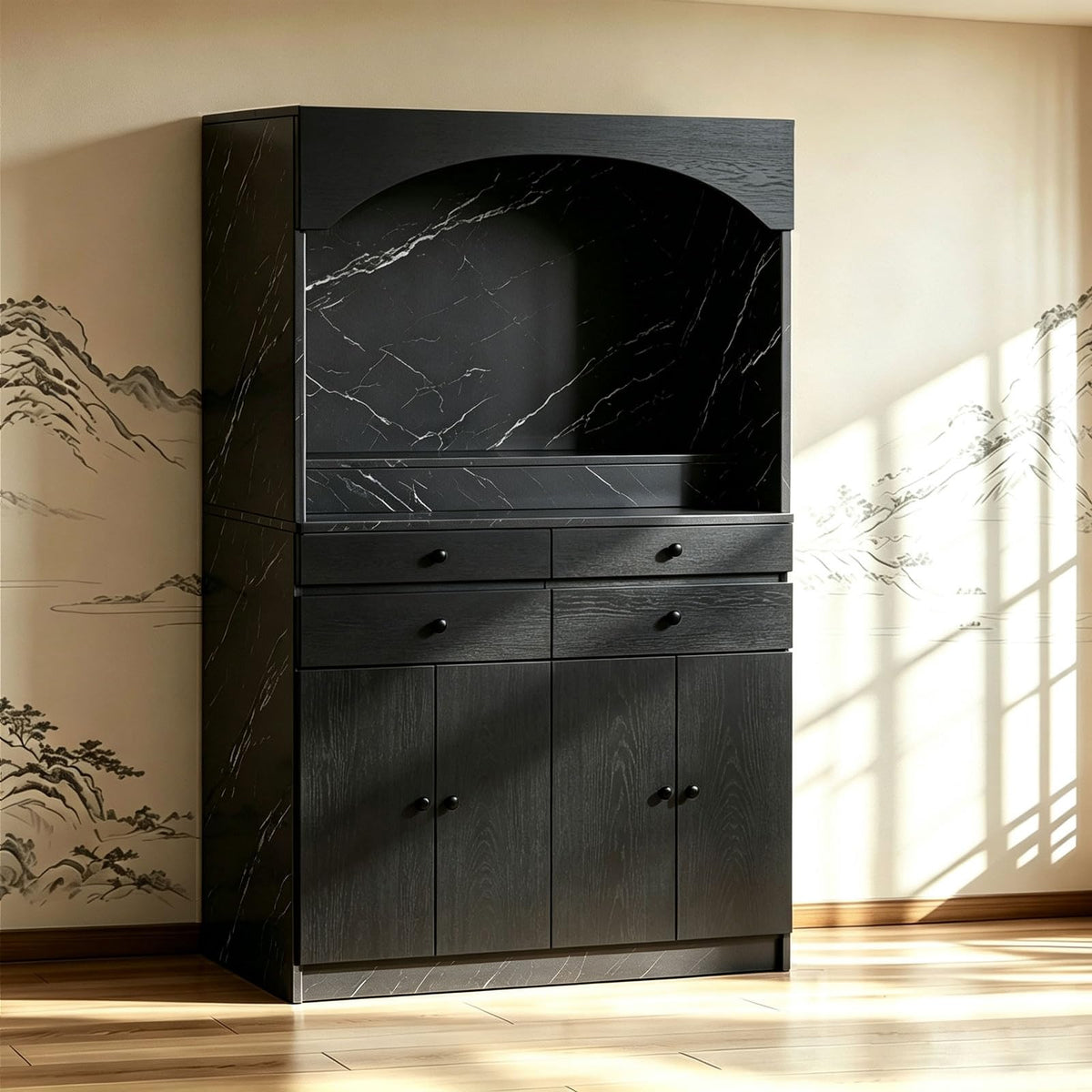 Altar Table Solid Wood (Black+black Marble Vein / 51.2×15.7×65.4in)
