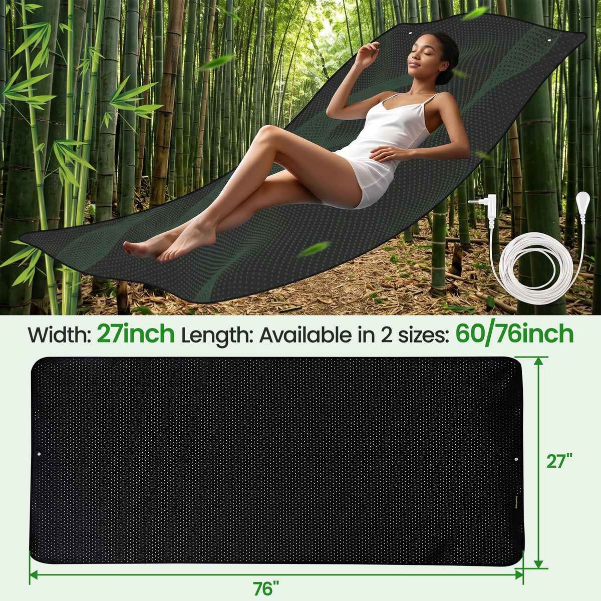 Grounding Mat for Bed Grounding Mattress Pad Conductive Earthing Bed Mat (King-76"×27" / Black)