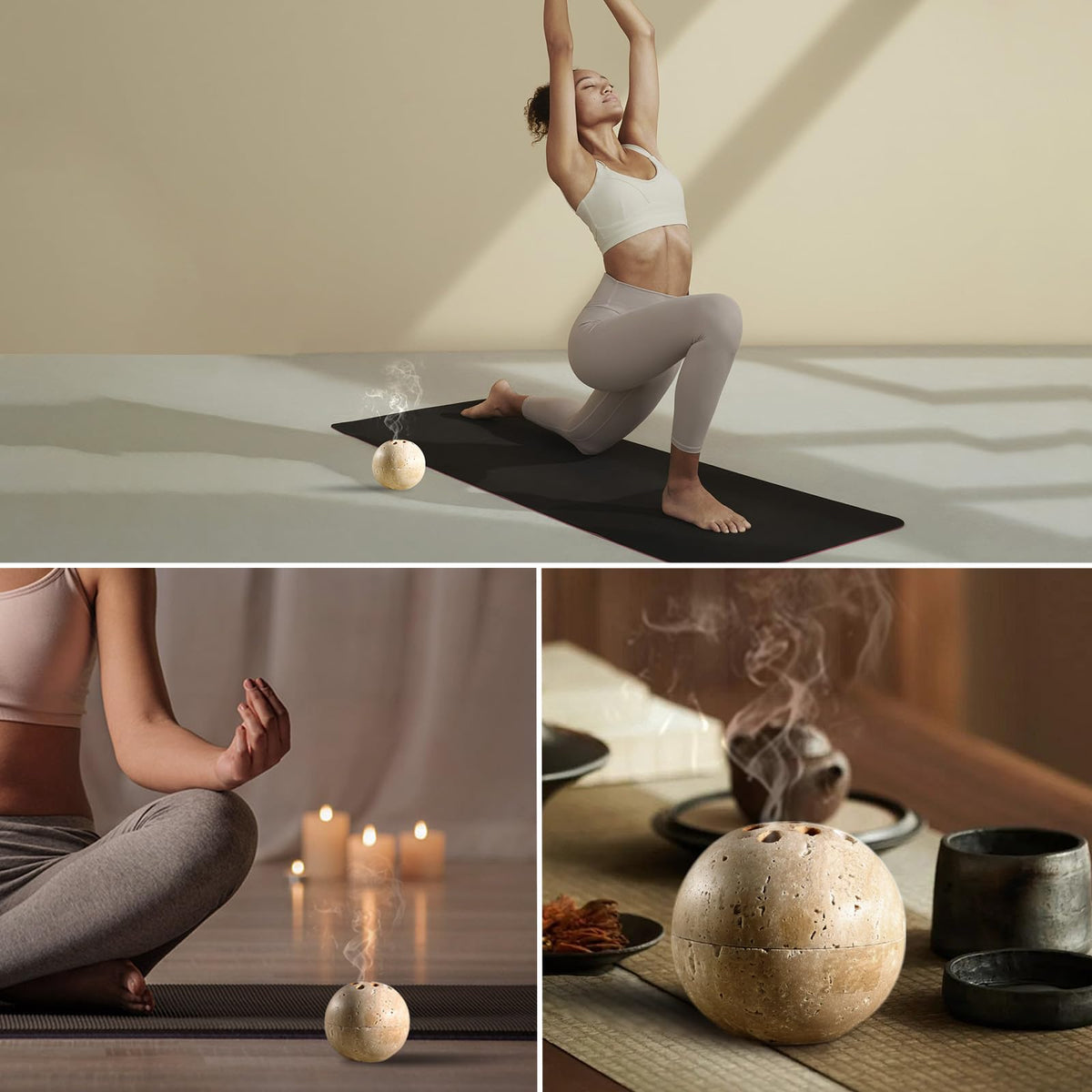 Natural Travertine Incense Burner (Sphere-travertine)