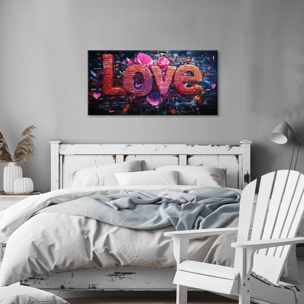 Pink LOVE Typography Wall Art for Living Room Office Modern Romantic Expression Abstract Painting Prints Contemporary Canvas Artwork Dining Bedroom Decor (Contemporary / Red Pink LOVE Typography Wall Art / 40"L x 20"W)