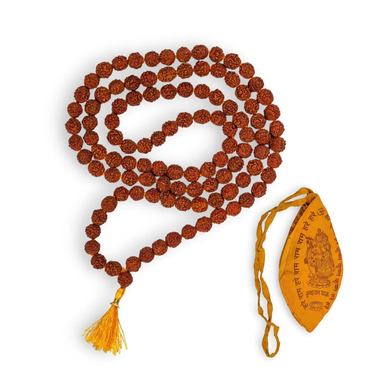 Certified 108 + 1 Beads 5 Face Panchmukhi Rudraksha Kantha Mala with Gaumukhi Japa Bag (108 Beads / 6mm-7mm)