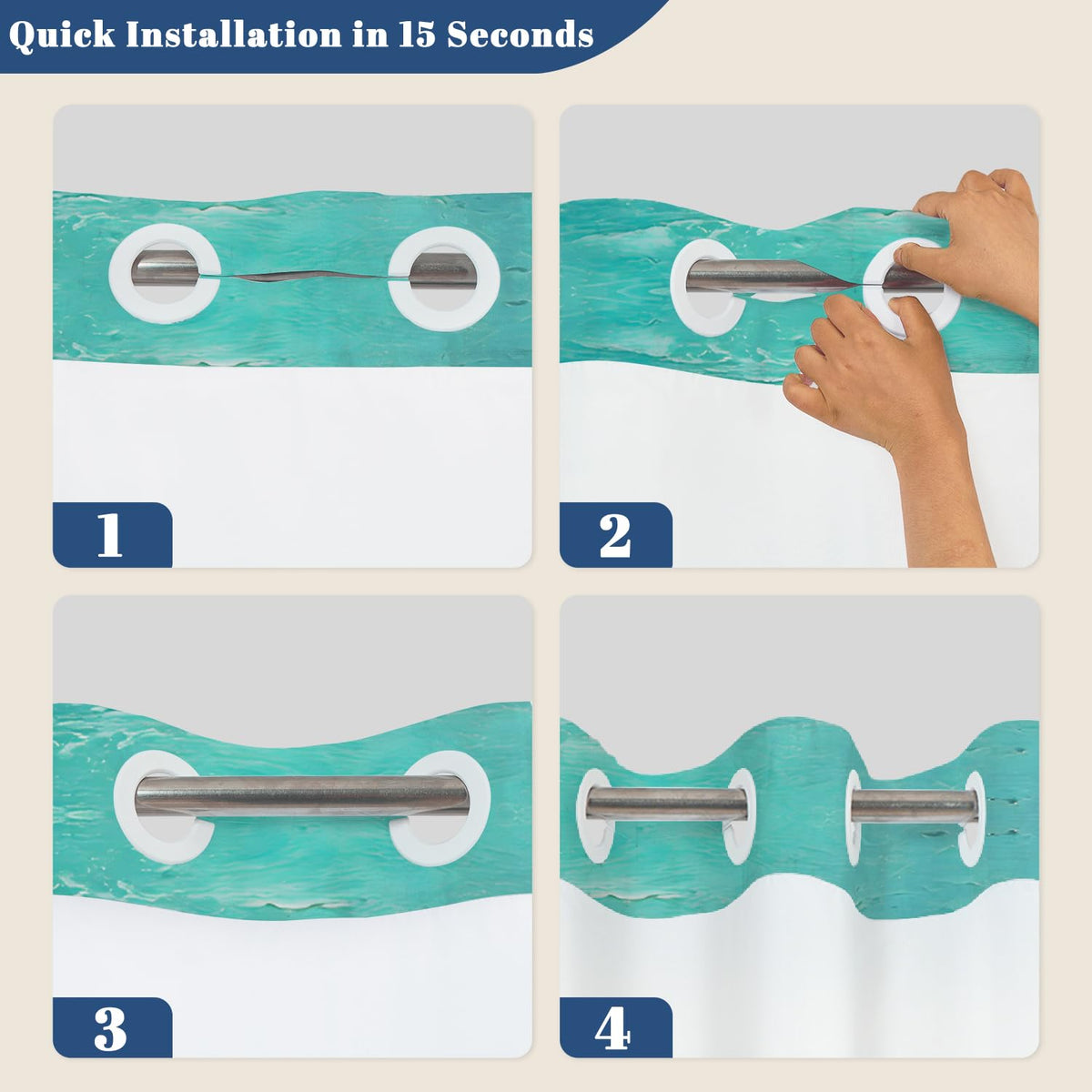No Hook Shower Curtain with Snap in Liner (Beach Scene)