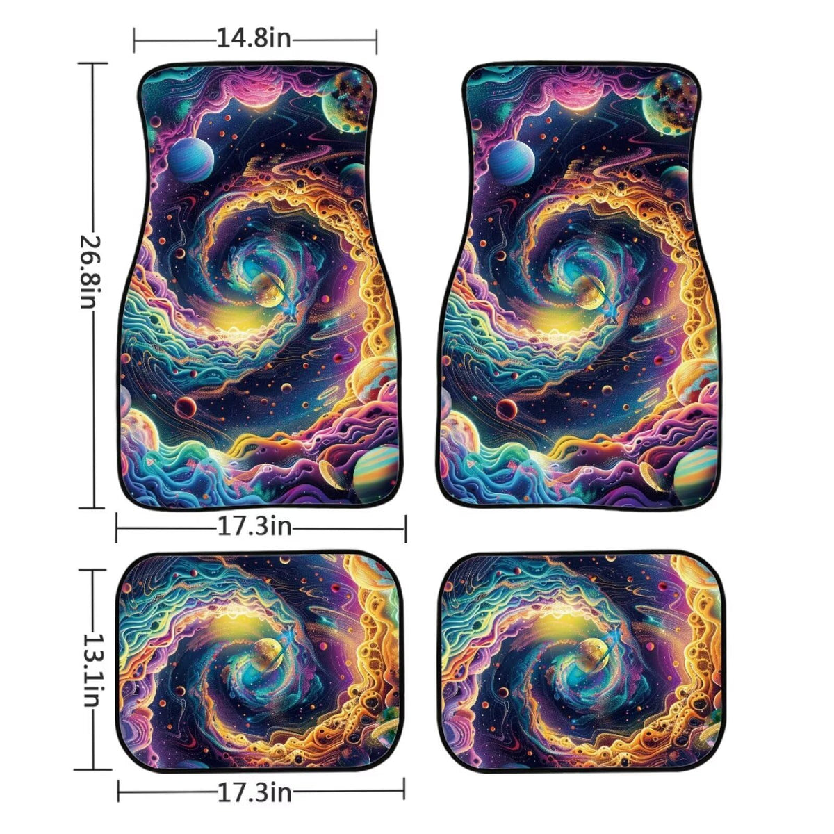 Galaxy Print Car Rubber Floor Mats 4 Piece Automotive Floor Mats Front Car Foot Pads Cars Carpet Mat Protector Non (Galaxy Print)