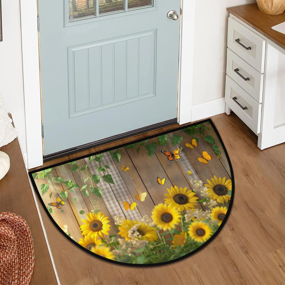 Front Door Mat Indoor Outdoor Entrance (A-11 Butterfly Sunflower Floral)