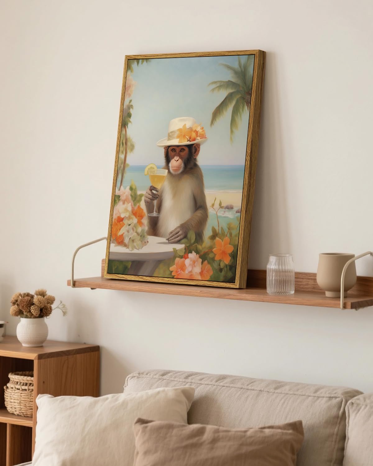 Funny Tropical Beach Animal Canvas Framed Wall Art (holiday / 16"L x 12"W)