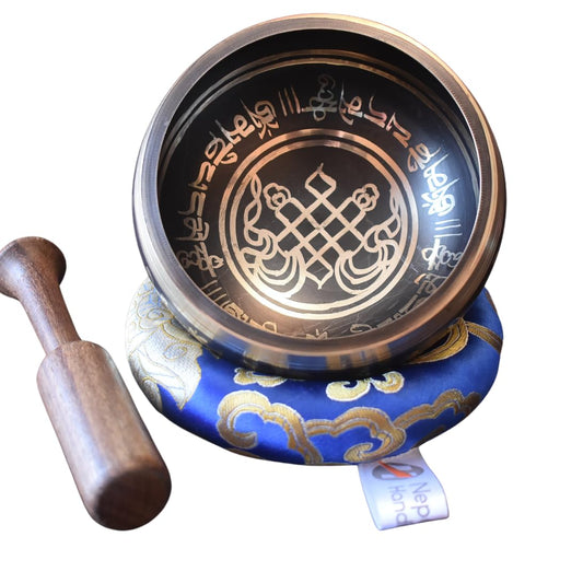 Color Singing Bowl Set with free stick and cushion by Nepalese Handicraft Zone (Black Style 2)