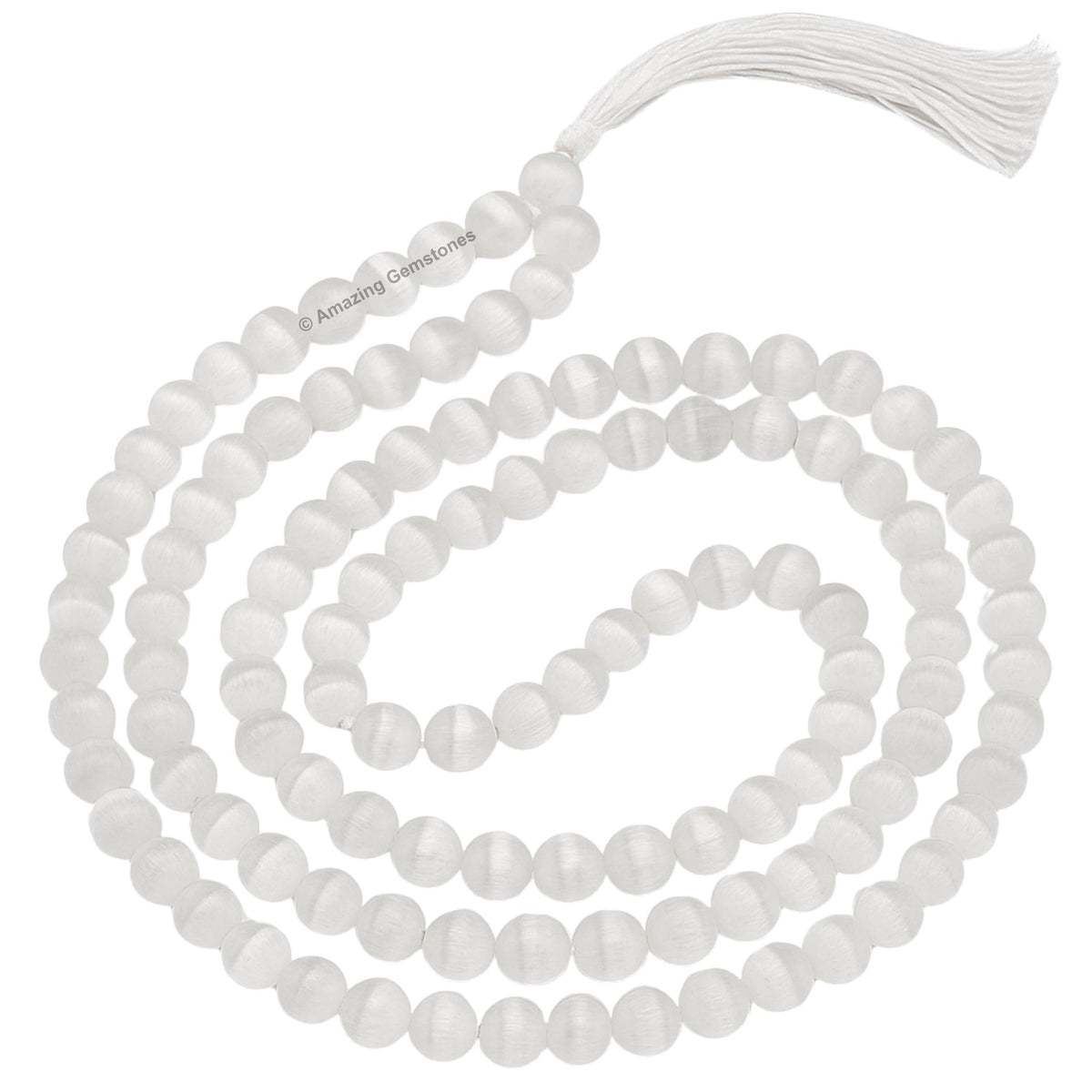 Selenite Buddhist Prayer Beads Japa Mala with 108 Meditation Beads (Without Knots / Selenite)
