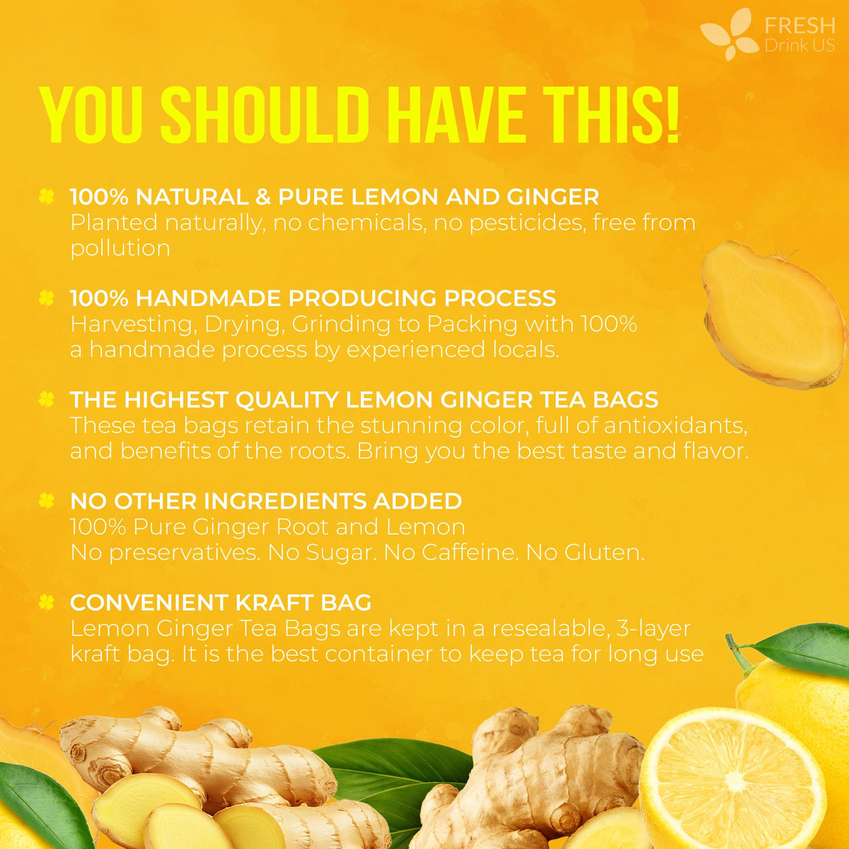 Premium 75 Lemon Ginger Tea Bags (75 Tea Bags)