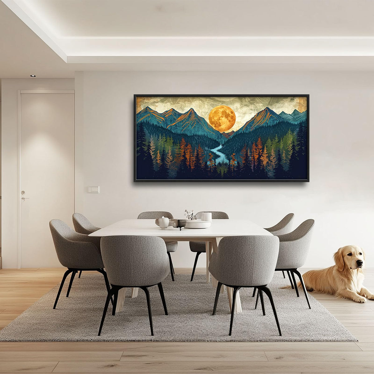 Boho Mountain Large Wall Art Mountain Landscape Pictures Moon Pine Tree Forest Lake Wall Decor Nature Canvas Print Painting Artwork for Bathroom Living Room Bedroom 60L x 30W (Mountain Moon / 60"L x 30"W)