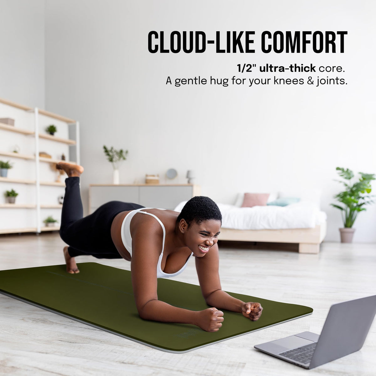 Extra Wide Yoga Mat for Men Women (Olive Green / Extra Cushion (1/2 Inch Thick))