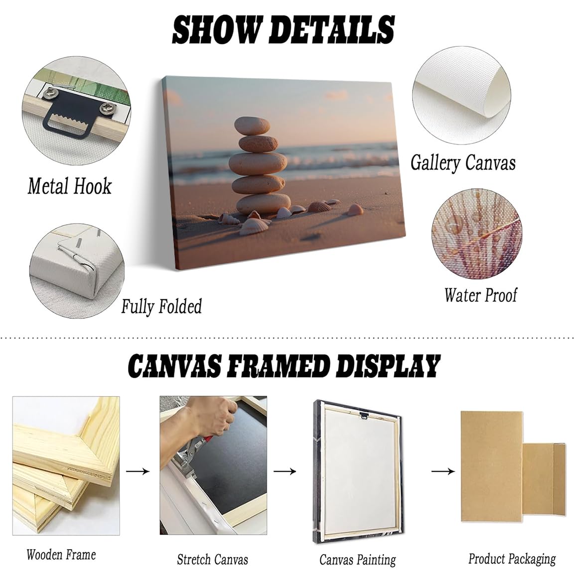 Zen Beach Stones and Shells Wall Art (Wood Framed-5 / 12"L x 16"W)
